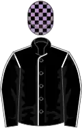 Black, white seams, black and mauve check cap
