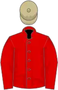 Red, beige cap