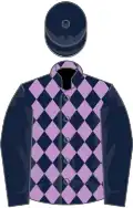 Dark blue and mauve diamonds, dark blue sleeves and cap
