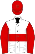 White, red hoop, sleeves and cap