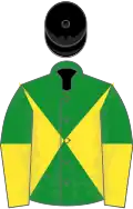 Green and yellow diabolo, halved sleeves, black cap