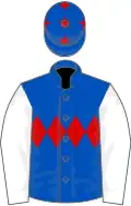 Royal Blue, Red triple diamond, White sleeves, Royal Blue cap, Red stars