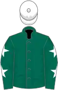 Dark green, white stars on sleeves, white cap