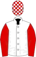 White, Red sleeves, check cap
