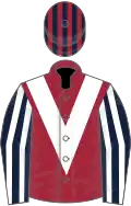 Maroon, White chevron, Dark Blue and White striped sleeves,