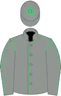 Grey, emerald green seams, emerald green star on cap