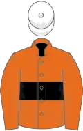Orange, black hoop, white cap