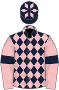 Dark blue and pink diamonds, pink sleeves, dark blue armlets