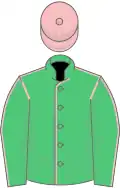 Emerald green, pink seams, pink cap