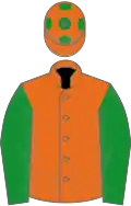 Orange, green sleeves and spots on cap