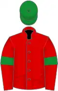 Red, green armlets and cap