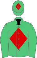 Emerald green, red diamond and diamond on cap