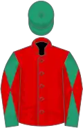 Red, emerald green and red diabolo on sleeves, emerald green cap