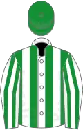 White, dark green stripes, dark green cap