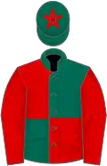 Dark green and red quartered, red sleeves, red star on cap
