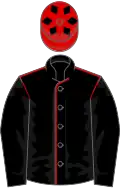 Black, red seams, black sleeves, red cap, black diamonds