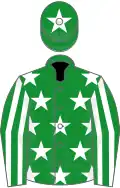 white and emerald green diamonds, white sleeves, emerald green cap, white star fix!