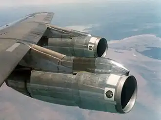 P&W JT3D engine nacelles with blow-in doors on a Boeing 707