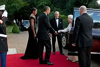 President Barack Obama and First Lady Michelle Obama receive Queen Elizabeth II and Prince Prince Philip at Winfield House, London, England (2011).