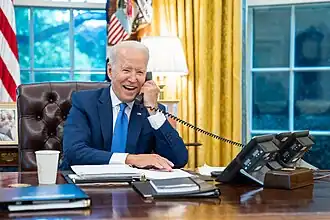 The button on the desk, during early months of Joe Biden's presidency, in 2021