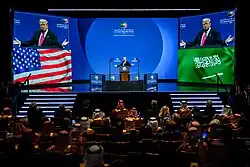 Donald Trump delivers remarks at the U.S.-Saudi Investment Forum in November 2025
