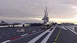 View from the flight deck, with the distinctive French landing markings