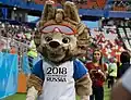 Zabivaka mascot during 2018 FIFA World Cup match between Panama and Tunisia.
