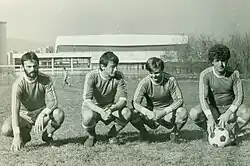 Season 1984/85 - The players of FC "Pelister": Dragan Banković, Nedžat Husein, Branko Božić and Mirko Petrov, photographed at the "Tumbekafe" stadium in Bitola