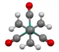 Structure of Ru(trimethylenemethane)(CO)3, viewed down C3 axis.[6]