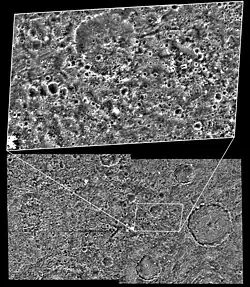 This photograph of Nicholson Regio, taken in May 2000 by Galileo, has a resolution of as high as 25 meters per pixel.[19]