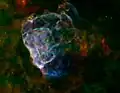 Puppis A: X-ray [blue:0.3-8 keV] + IR [red-green:24-70 microns] (21 August 2014).