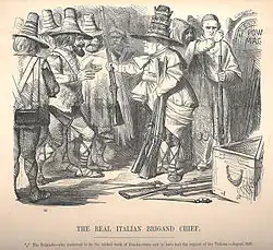 1861: 24 August cover shows Pope Pius IX delivering weapons to the Southern Italian brigands.