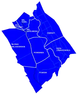 Map of the subdivisions of Wilanów, including Powsinek.