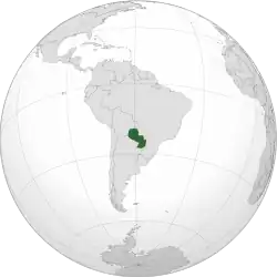Location of Paraguay (dark green) in South America (gray)