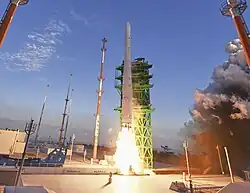 The first flight of the Korean Space Launch Vehicle-II at the Naro Space Center on October 21, 2021.