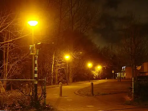 Low-pressue sodium/SOX street lights in Schiedam, South Holland, Netherlands