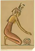 A relief of Isis wearing a white khat with a red headband