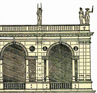Detail of the upper loggia with two serliana (drawn from I quattro libri dell'architettura)