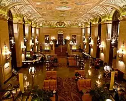 Palmer House Hilton Grand Lobby; three Palmer House hotels have been located on State Street in Chicago