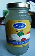Fruits preserved in syrup from the Philippines are commonly sold internationally as "kaong"