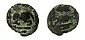 A Pandyan Nandi Bull coin, fishes on the reverse (found in Sri Lanka)