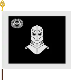 The colour of the Armoured Brigade, introduced in 1988, features the black and silver branch colours of Finnish armoured troops while the main emblem is a cuirassier helmet symbolizing armoured force. The minor device is the unit badge of the brigade.[13]: 155 