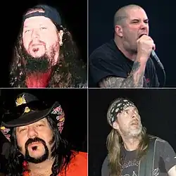 The band's best-known lineup Top: Dimebag Darrell (left), Phil Anselmo (right) Bottom: Vinnie Paul (left), Rex Brown (right)