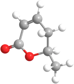 Ball-and-stick model of the parasorbic acid molecule