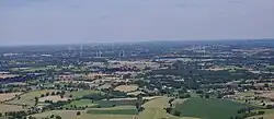 An aerial view of the wind farm