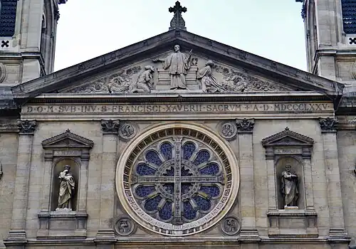 West fronton with sculpture of Saint Francois-Xavier preaching in Japan and India by Gabriel-Jules Thomas