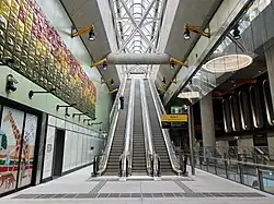 Parkville station concourse looking towards the Grattan Street entrance, 2025.