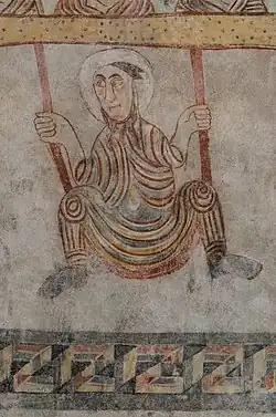 Fresco of St Proculus on a swing, 7th century, South Tyrol
