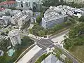 Aerial image of the Pasir Panjang Pillbox environs. The pillbox is in the centre above the intersection of Pasir Panjang and Science Park Roads.