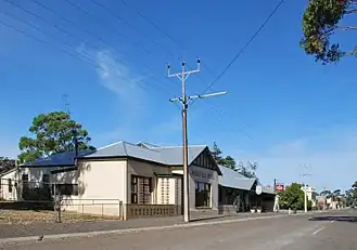 Main street of Paskeville, with the Paskeville Hotel in the foreground, 2010. The hotel burned down in 2012.